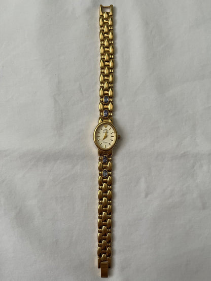 Rare Vintage Gold Tone Jules Jurgensen Watch with Real Amethyst Gemstones