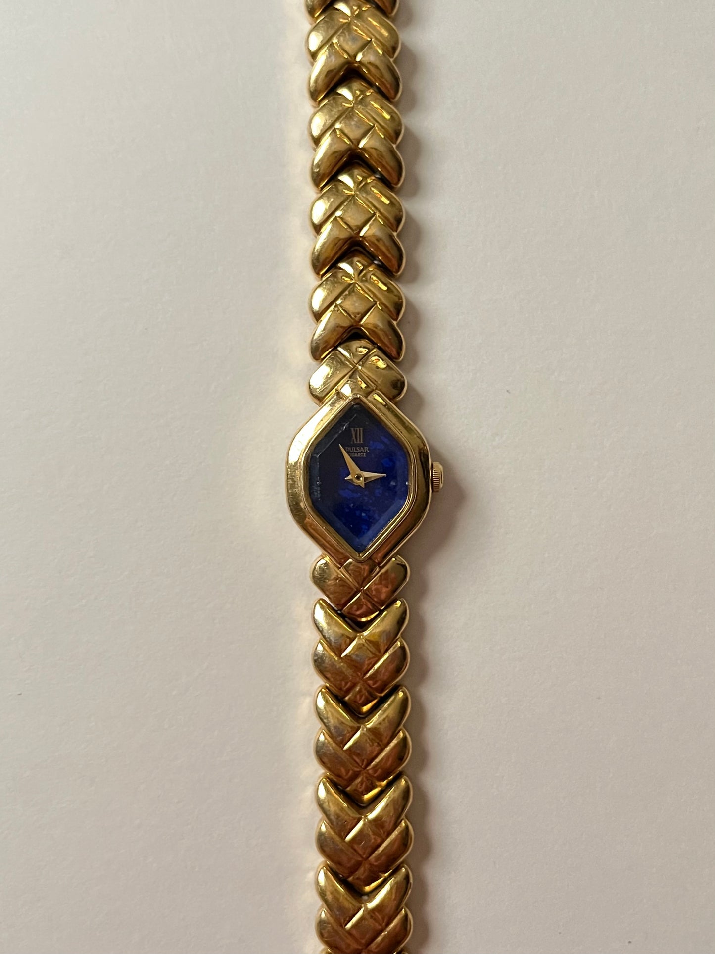 Gorgeous Gold Tone Pulsar Watch with Blue Hexagonal Dial
