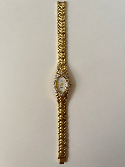 Gorgeous Rare Gold Tone Croton Swiss Watch with Real Diamonds Accent