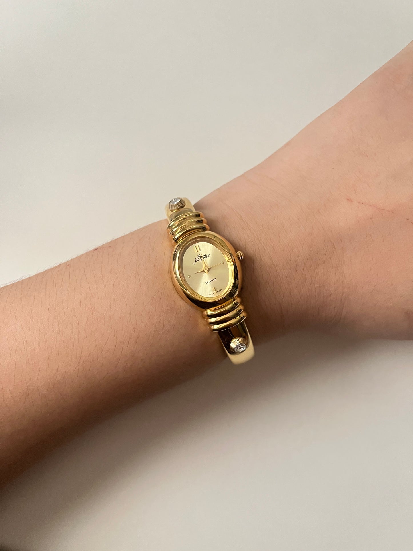 Extremely Rare Gold Tone Open Cuff Watch with Interchangeable Studs