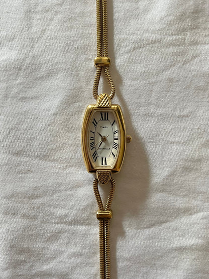 Rare Dainty Gold Tone Timex Watch with Rectangular Dial