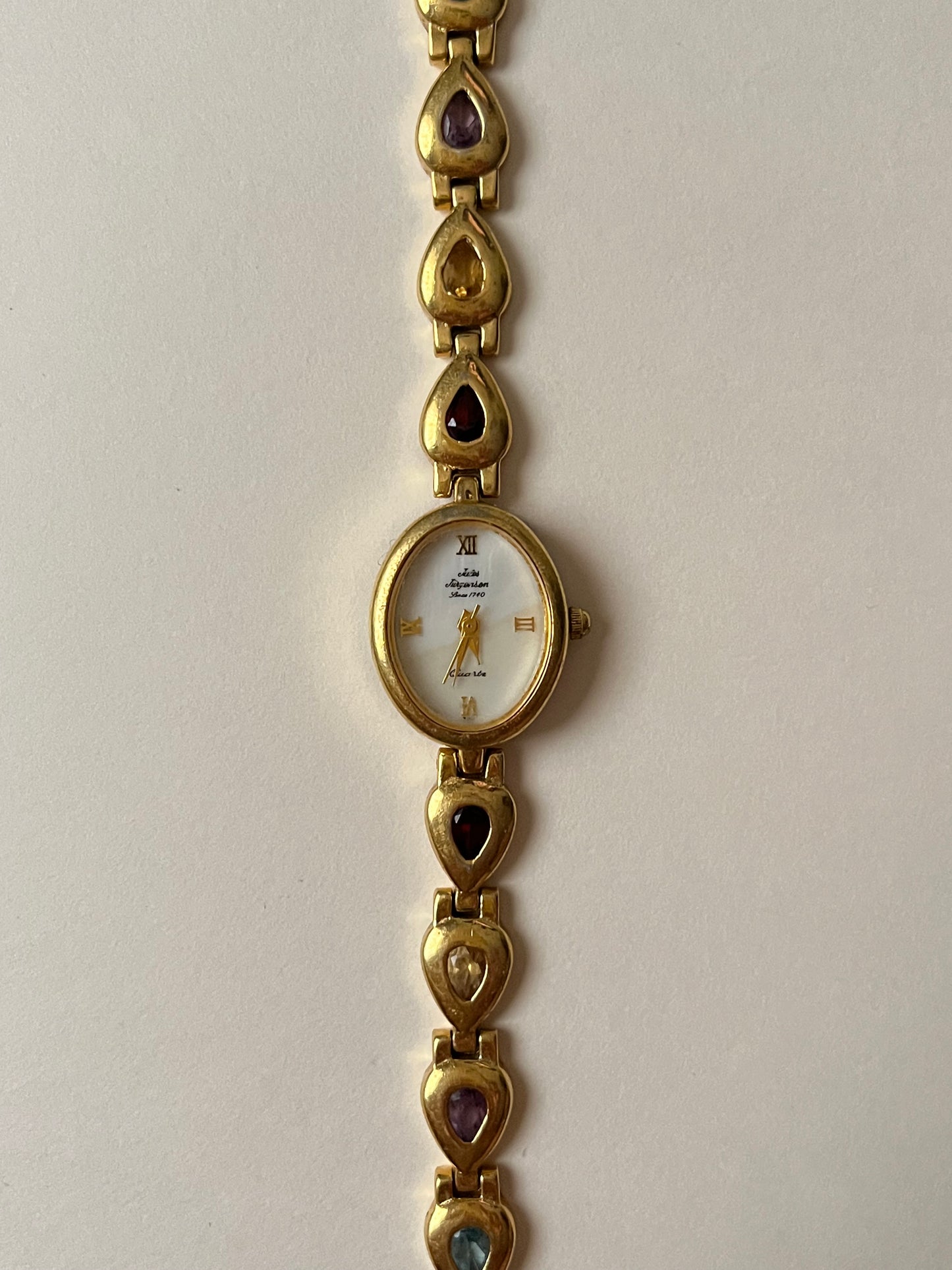 Very Rare and Beautiful Vintage Gold Tone Jules Jurgensen Watch with Semi-Precious Stones Accent
