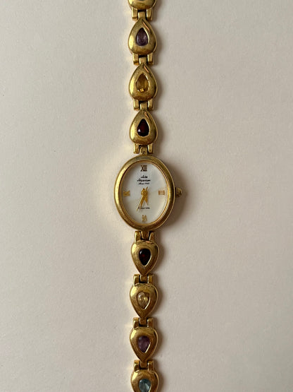 Very Rare and Beautiful Vintage Gold Tone Jules Jurgensen Watch with Semi-Precious Stones Accent