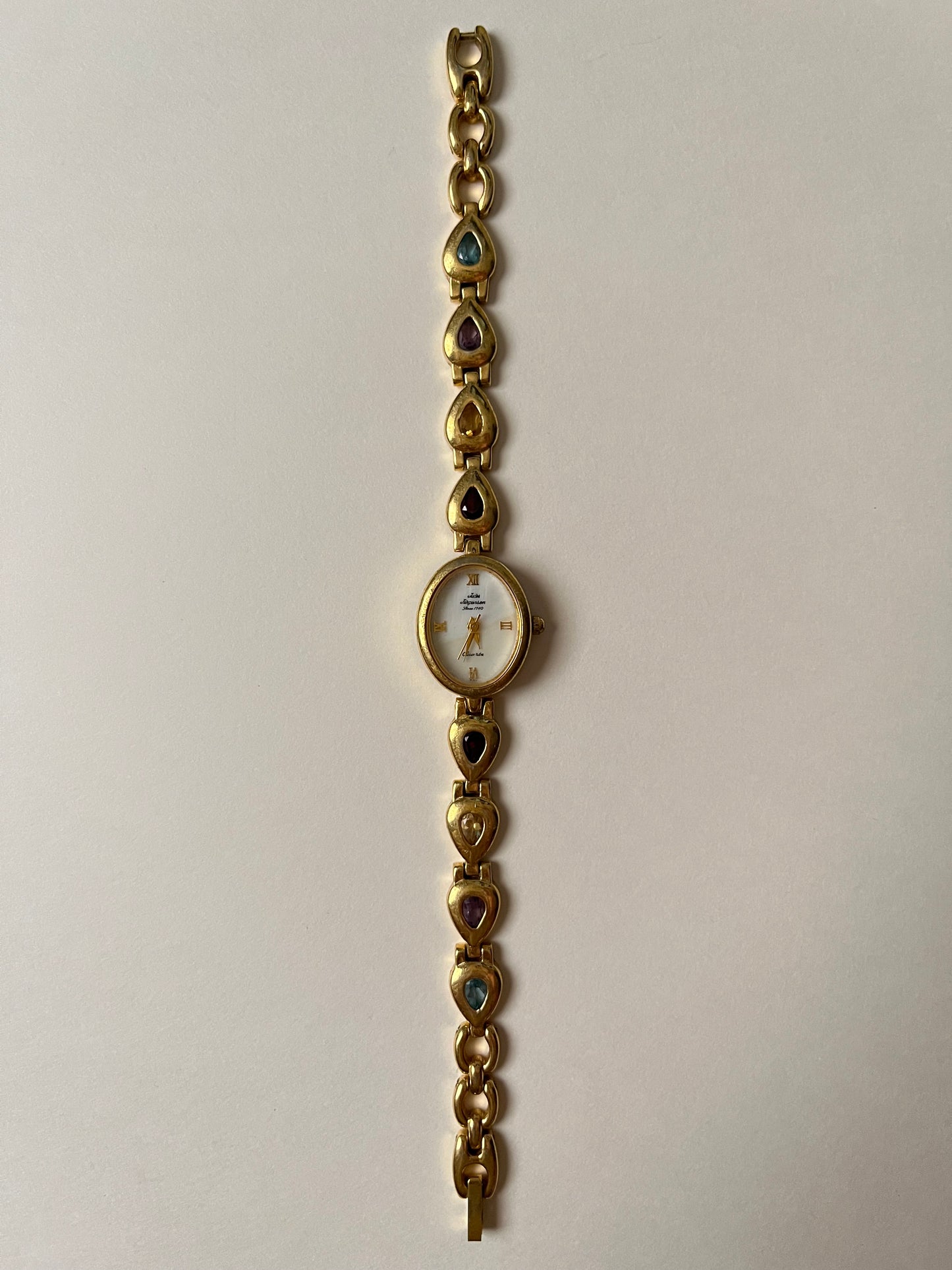 Very Rare and Beautiful Vintage Gold Tone Jules Jurgensen Watch with Semi-Precious Stones Accent