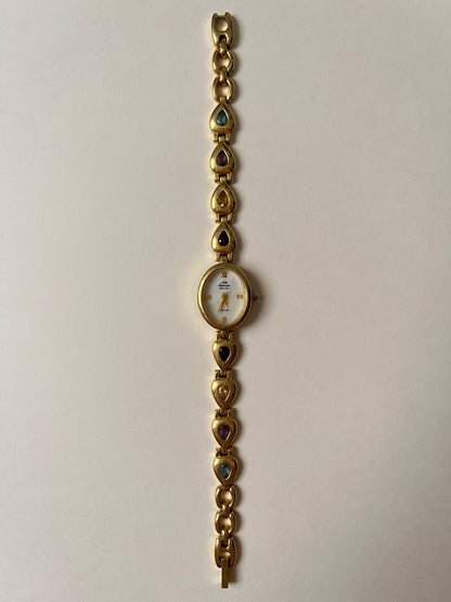 Very Rare and Beautiful Vintage Gold Tone Jules Jurgensen Watch with Semi-Precious Stones Accent
