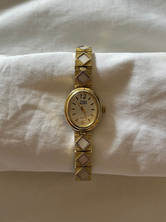 Gold Tone Expansion Watch with MOP Accents