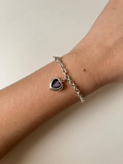 Adorable Vintage Silver Tone Bracelet with Interchangeable Heart Charm