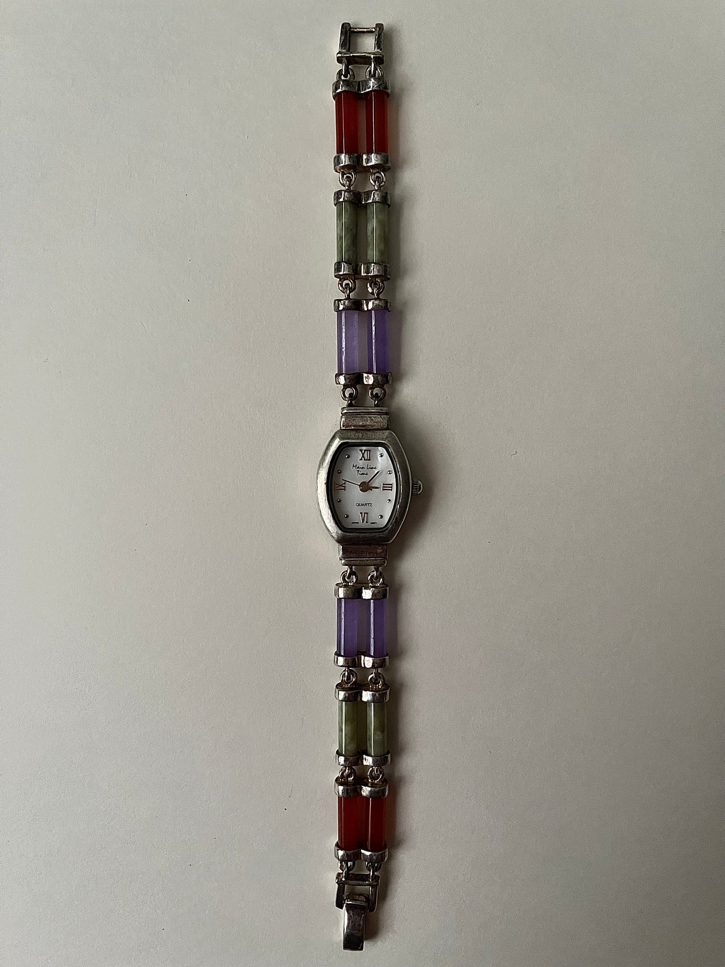 Extremely Rare 925 Silver Watch with Multi-Colored Jade Stones Accent