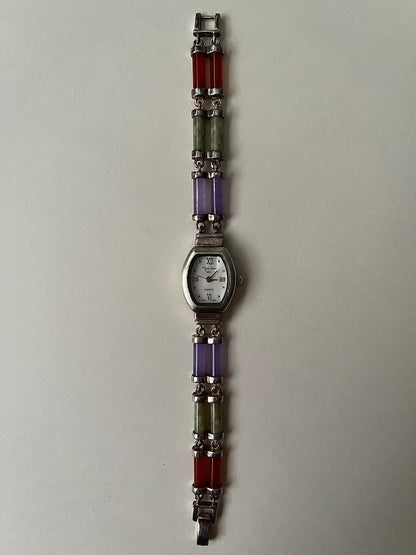 Extremely Rare 925 Silver Watch with Multi-Colored Jade Stones Accent