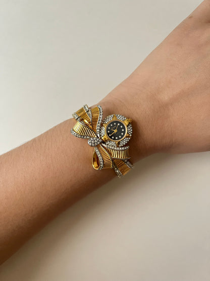 Absolutely Breathtaking Vintage Gold Tone Watch with Statement Bow Design