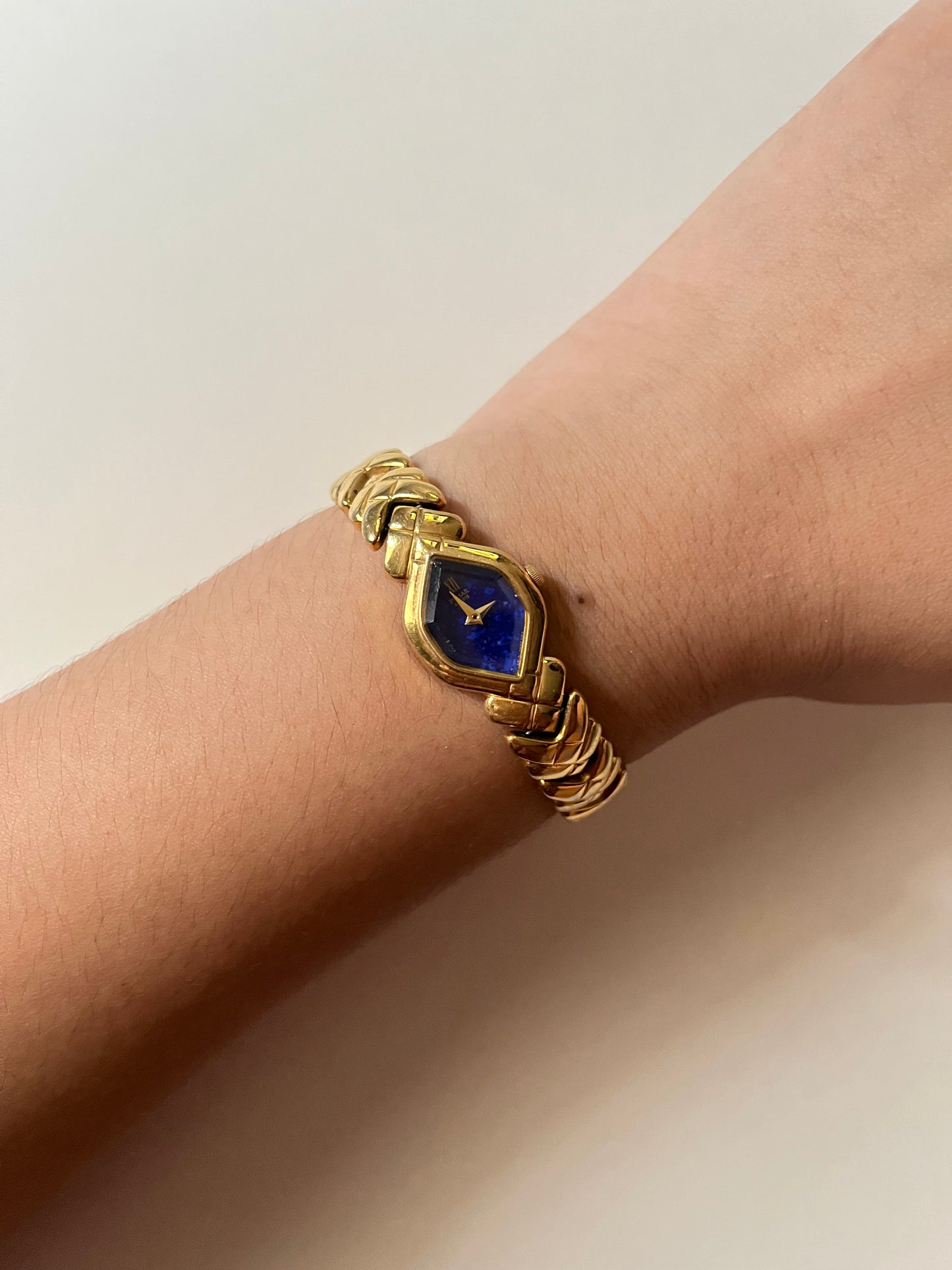 Gorgeous Gold Tone Pulsar Watch with Blue Hexagonal Dial
