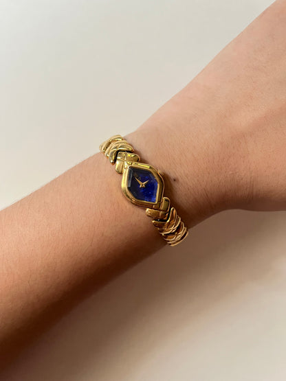 Gorgeous Gold Tone Pulsar Watch with Blue Hexagonal Dial