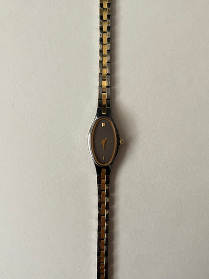 Rare Two Toned Seiko Watch with Petite Oval Gray Dial