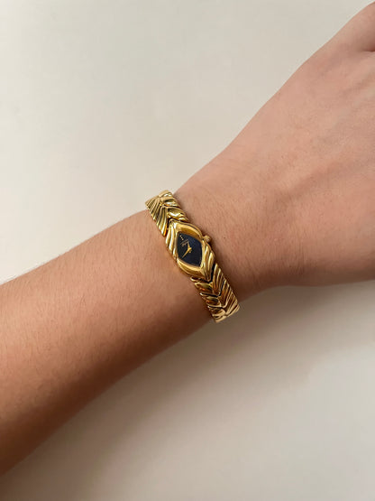 Extremely Rare and Ornate Vintage Gold Tone Citizen Watch with Navy Blue Dial