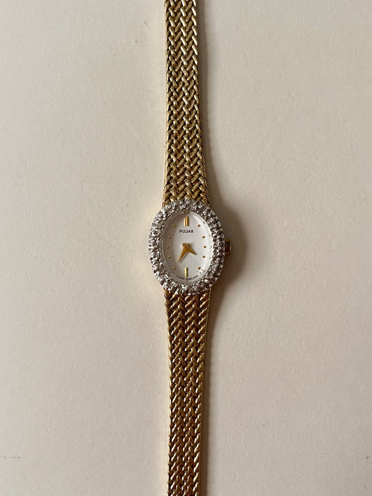 Very Gorgeous Gold Tone Watch with Oval Jeweled Dial