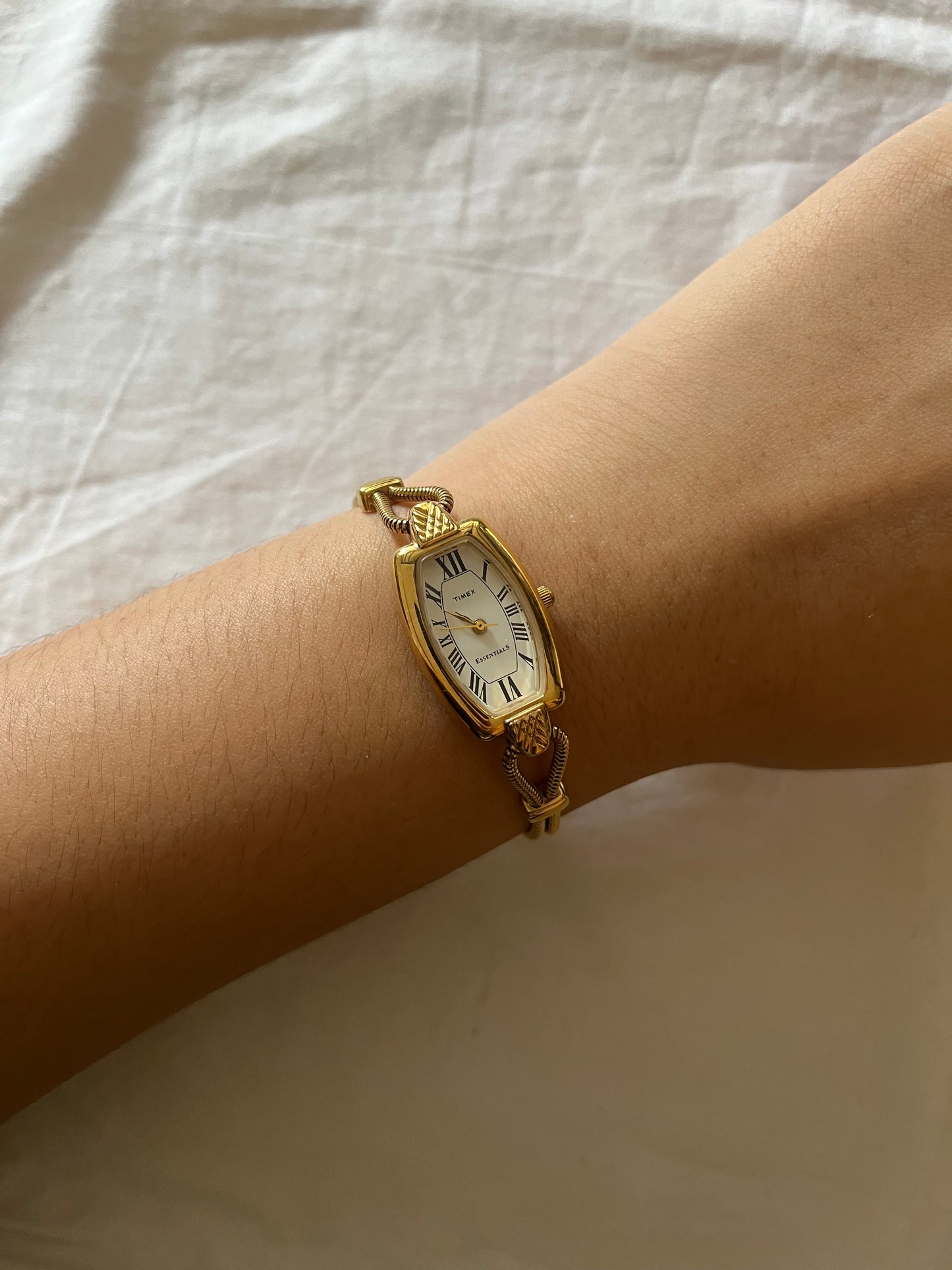 Rare Dainty Gold Tone Timex Watch with Rectangular Dial