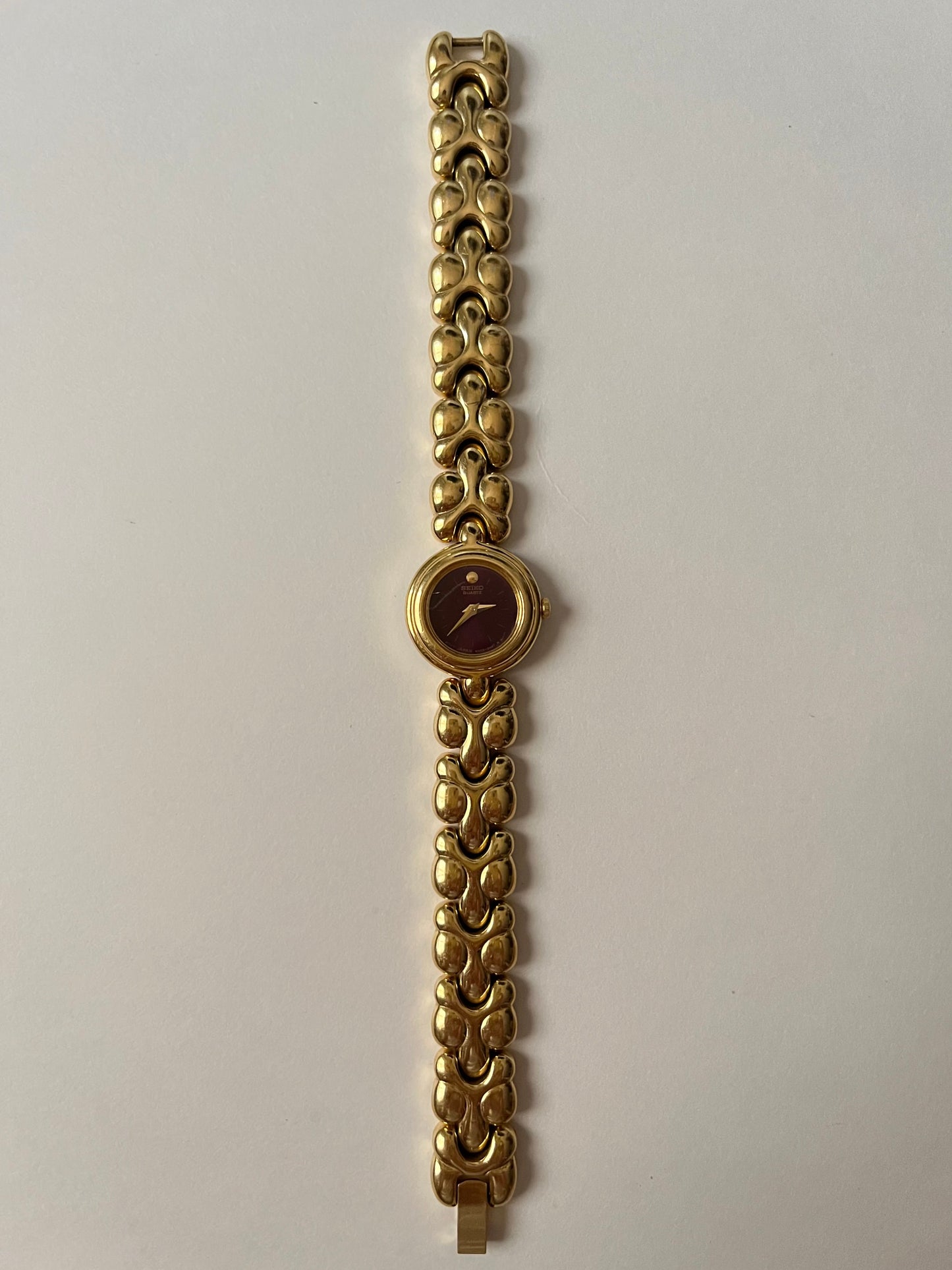 Extremely Rare Gold Tone Seiko Watch with Gorgeous Deep Red Dial