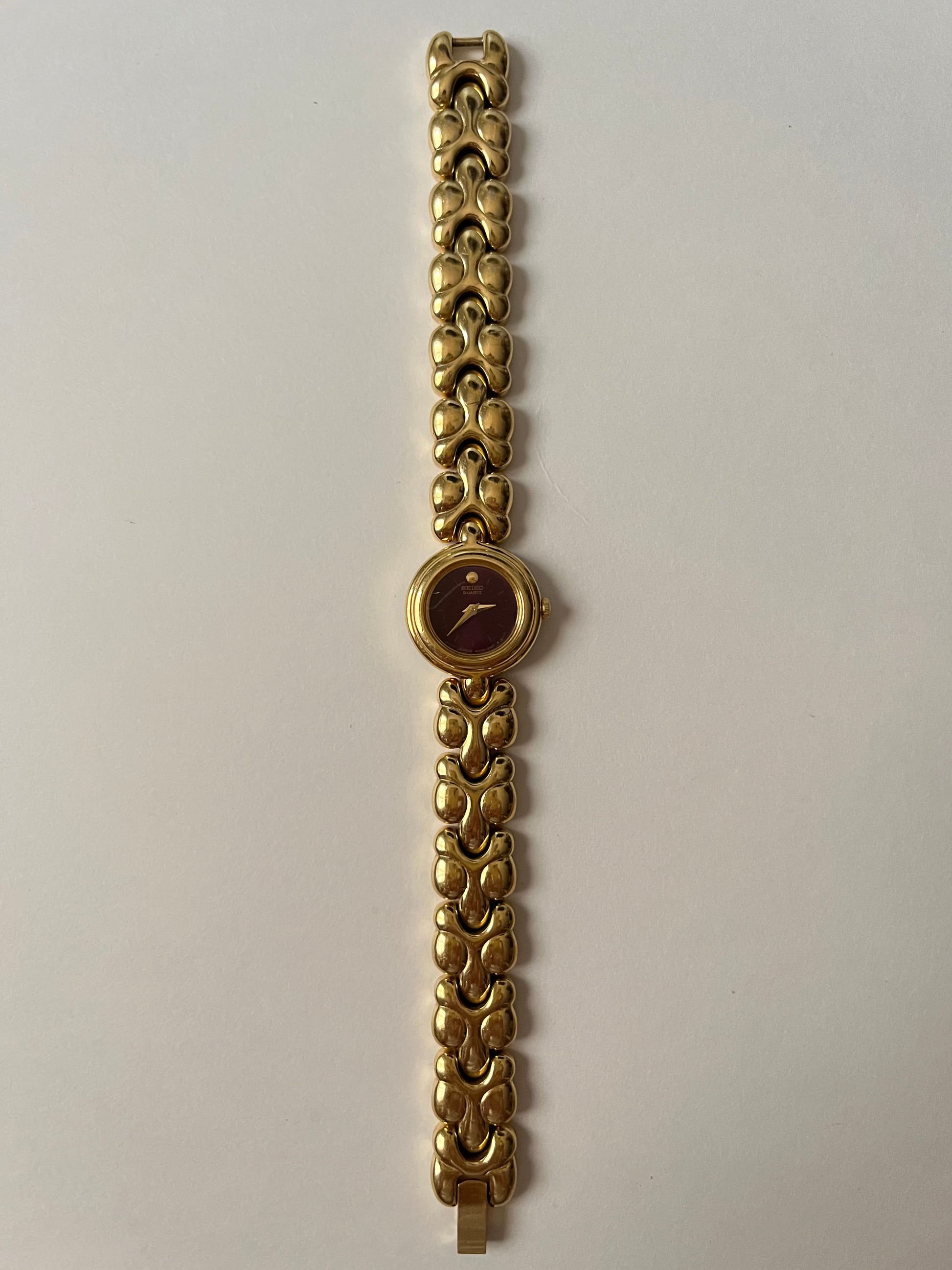 Extremely Rare Gold Tone Seiko Watch with Gorgeous Deep Red Dial