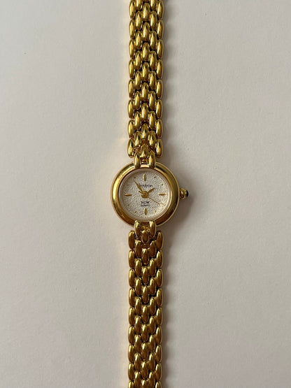 Beautiful Gold Tone Watch with Dainty Round Textured Dial