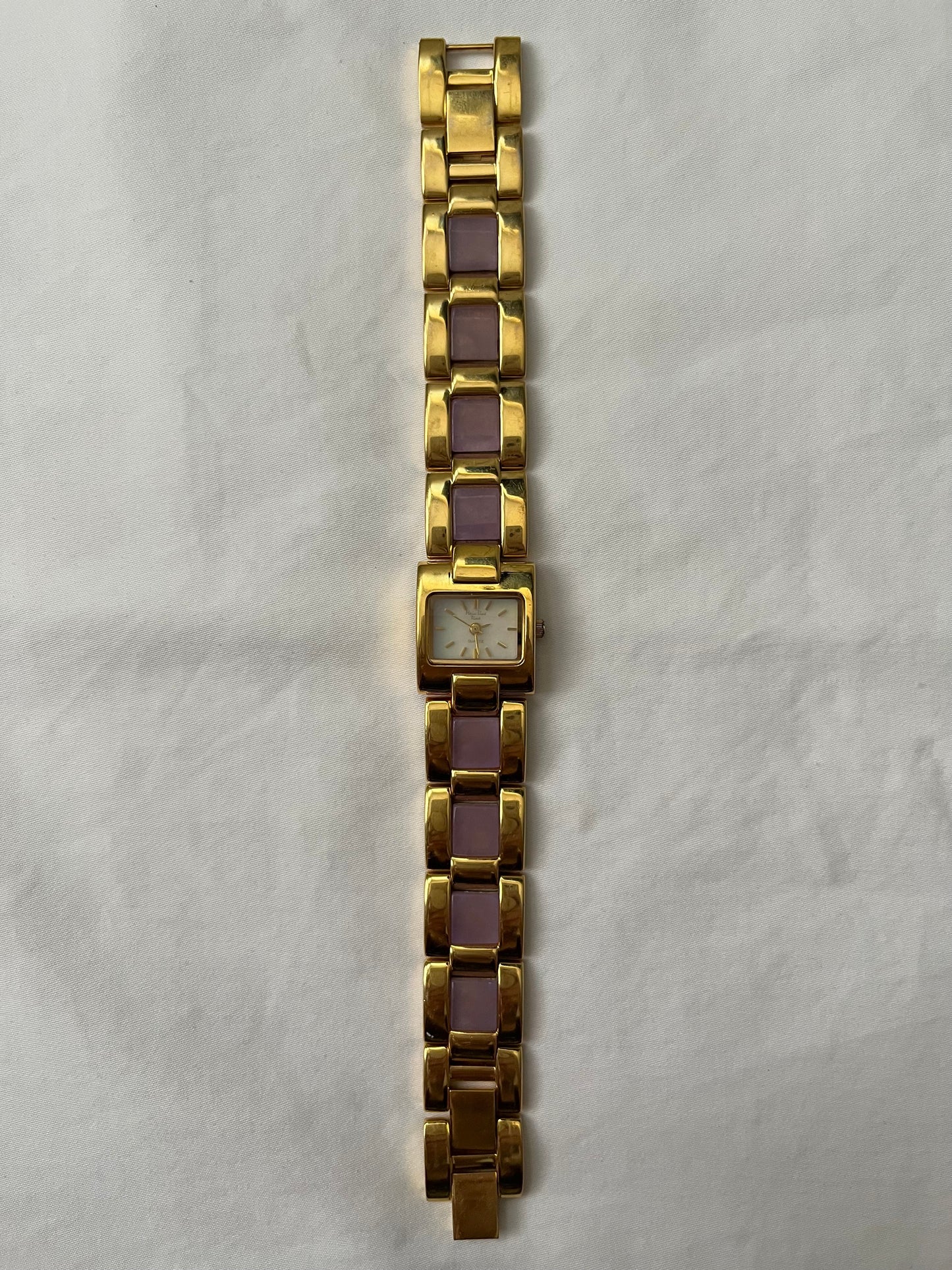 Stunning Gold Tone Watch with Purple Jade Inlay Band