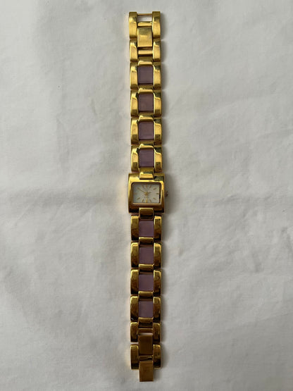 Stunning Gold Tone Watch with Purple Jade Inlay Band