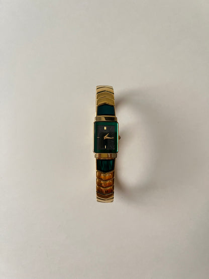 Absolutely Stunning Gold Tone Lassale by Seiko Watch with Emerald Green Accent
