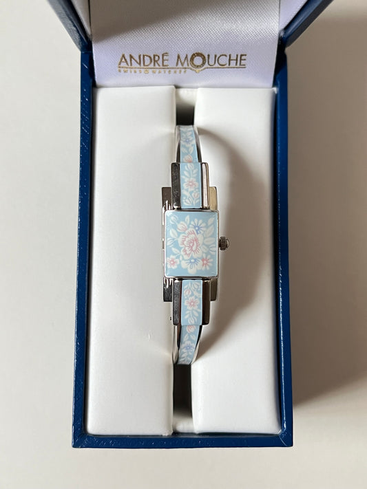 Extremely Rare Silver Tone Andre Mouche x Noritake Lacewood Collection Open Cuff Peekaboo Swiss Watch