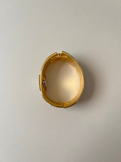 Absolutely Amazing Gold Tone Cuff Watch with Butterflies Accent