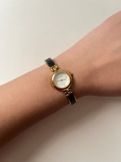 Super Fun and Chic Vintage Gold Tone Swiss Watch with Interchangeable Leather Straps