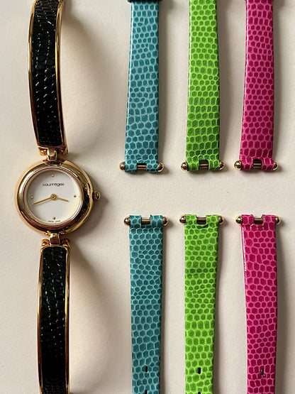 Super Fun and Chic Vintage Gold Tone Swiss Watch with Interchangeable Leather Straps