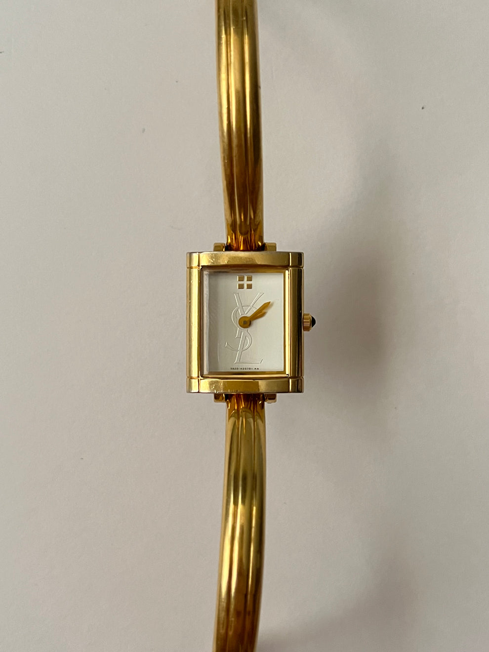 Elegant Gold Tone Yves Saint Laurent Tank Style Cuff Watch – 143 Vintage