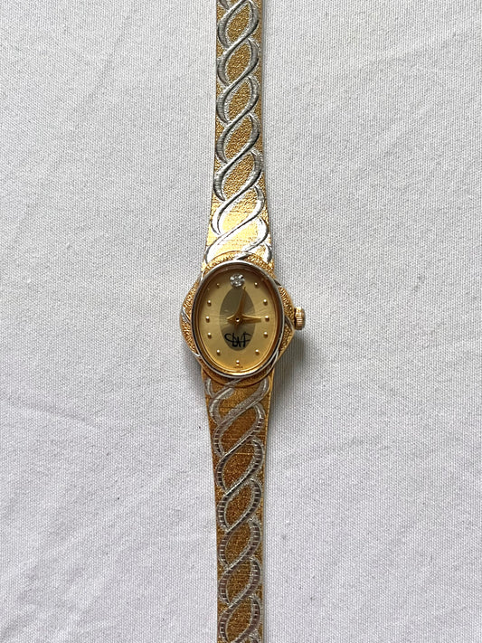 Two Toned Watch with Beautiful Swirls Designed Band