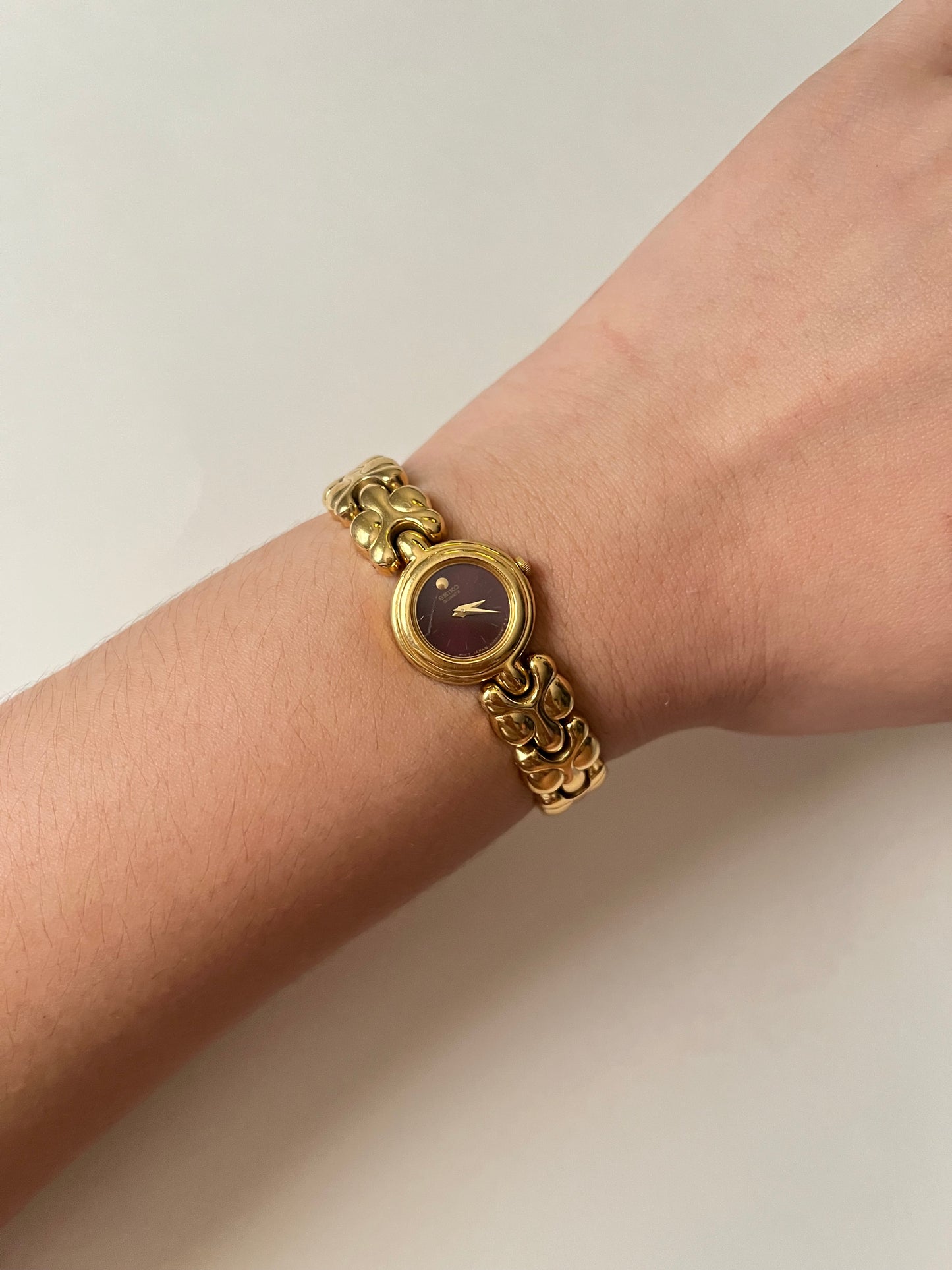 Extremely Rare Gold Tone Seiko Watch with Gorgeous Deep Red Dial