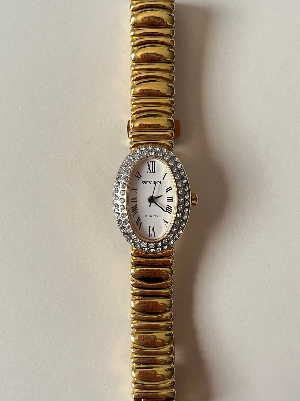 Stunning Gold Tone Watch with Bejeweled Oval Dial (A Cartier Baignoire Homage)