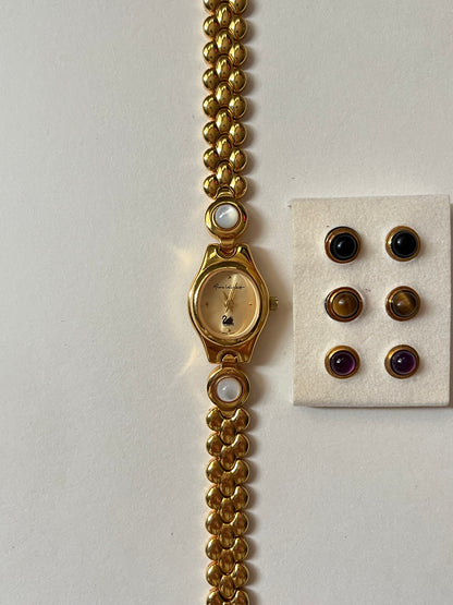 Rare and Unique Gold Tone Watch with Interchangeable Studs