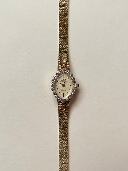 Astonishing Vintage Gold Tone Italy Made Jules Jurgensen Cocktail Watch with Real Diamonds