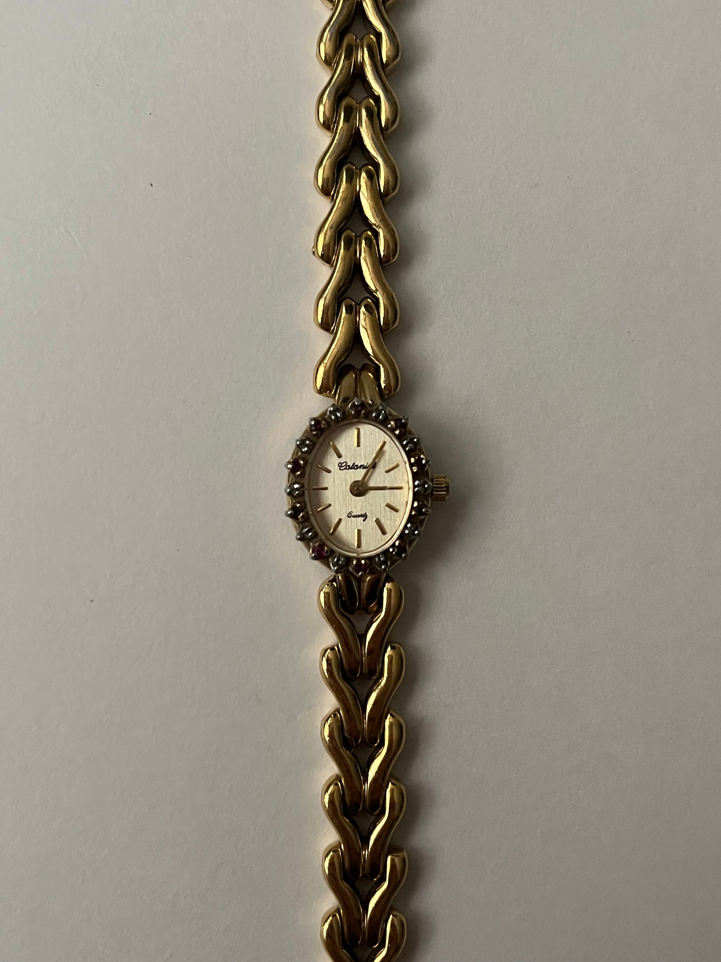 Beautiful Vintage Gold Tone Swiss Parts Watch with Rubies Accent