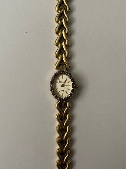 Beautiful Vintage Gold Tone Swiss Parts Watch with Rubies Accent