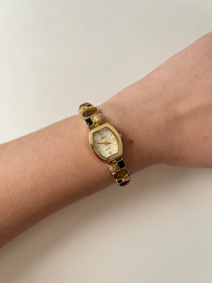 Adorable Gold Tone Watch with Multi-Gemstones Accent