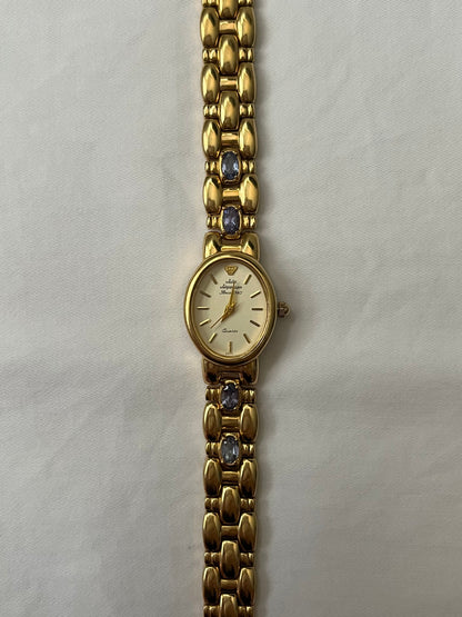 Rare Vintage Gold Tone Jules Jurgensen Watch with Real Amethyst Gemstones
