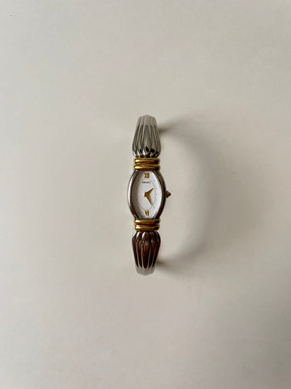 Art Deco Style Two Toned Seiko Half Cuff Watch with Oval Dial