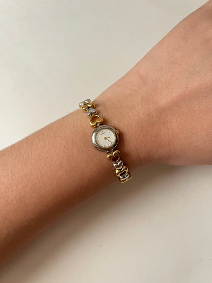 Very Dainty Two Toned Seiko Watch with Heart Shaped Links