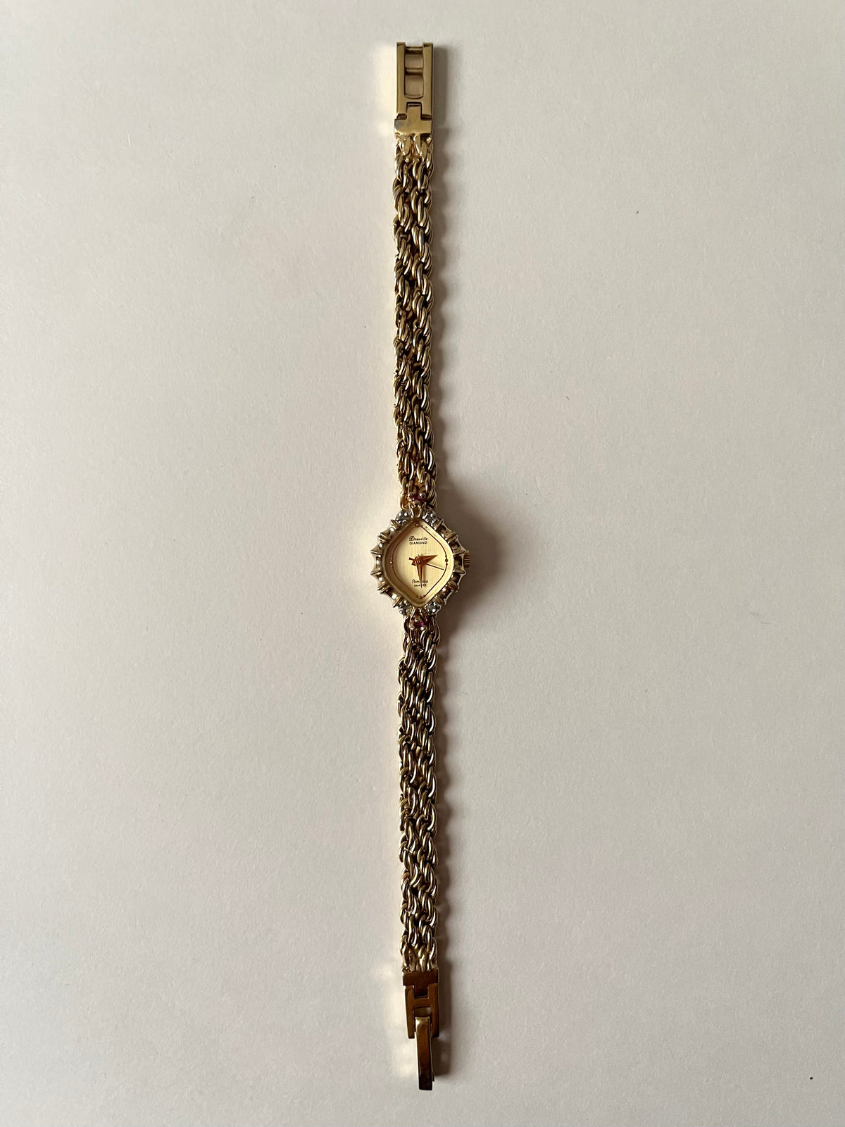 Beautiful Vintage Gold Tone Cocktail Dress Watch with Diamonds and Rubies Accent