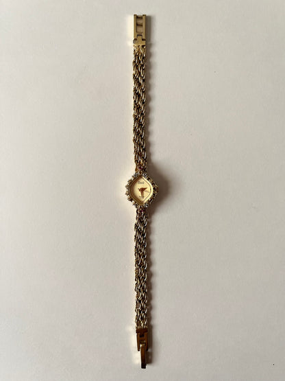 Beautiful Vintage Gold Tone Cocktail Dress Watch with Diamonds and Rubies Accent