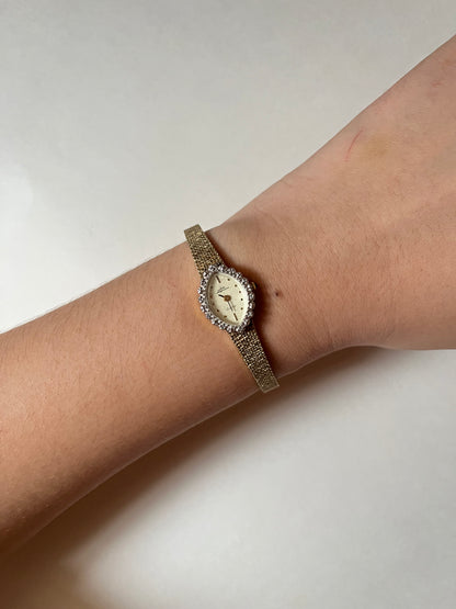 Astonishing Vintage Gold Tone Italy Made Jules Jurgensen Cocktail Watch with Real Diamonds