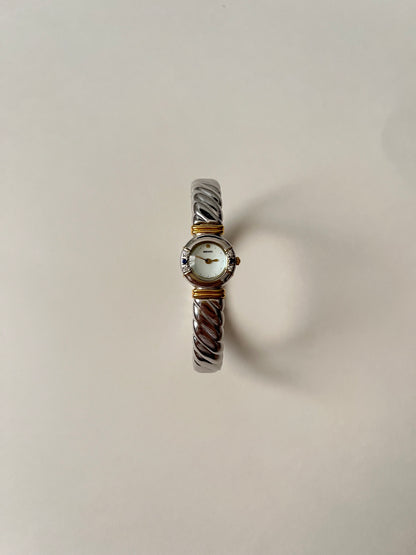 Absolutely Amazing Two Toned Seiko Cuff Watch with Real Sapphires and Diamonds Accent