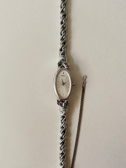Absolutely Stunning Rare Silver Tone Seiko Watch with Blue and Purple Stones