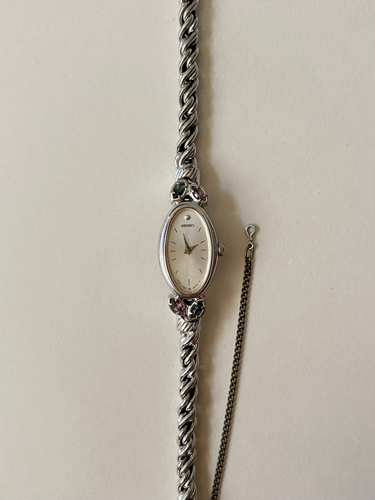 Absolutely Stunning Rare Silver Tone Seiko Watch with Blue and Purple Stones