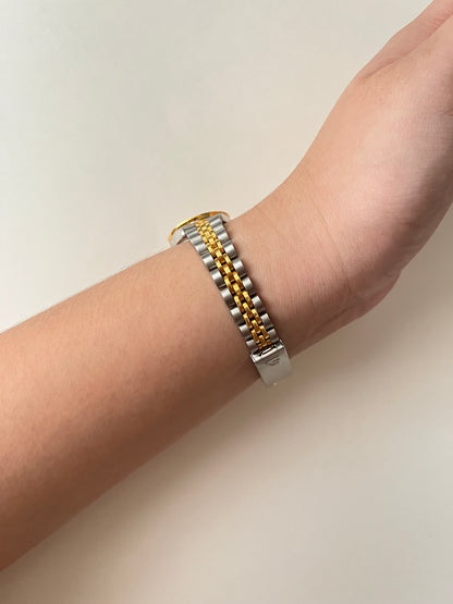 Two Toned Watch with Navy Blue Round Dial and Interchangeable Bezels