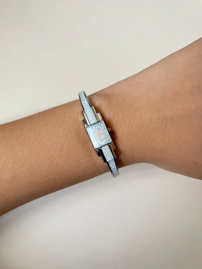 Extremely Rare Silver Tone Andre Mouche x Noritake Lacewood Collection Open Cuff Peekaboo Swiss Watch